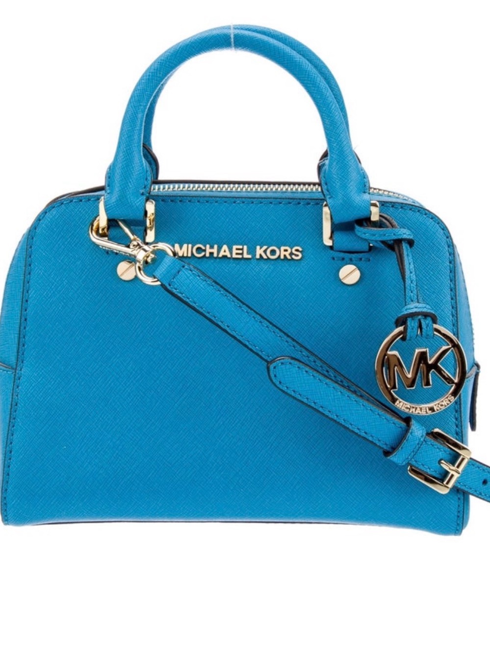 Michael Kors Blue Leather Small Purse with Gold Hardware and matching wallet